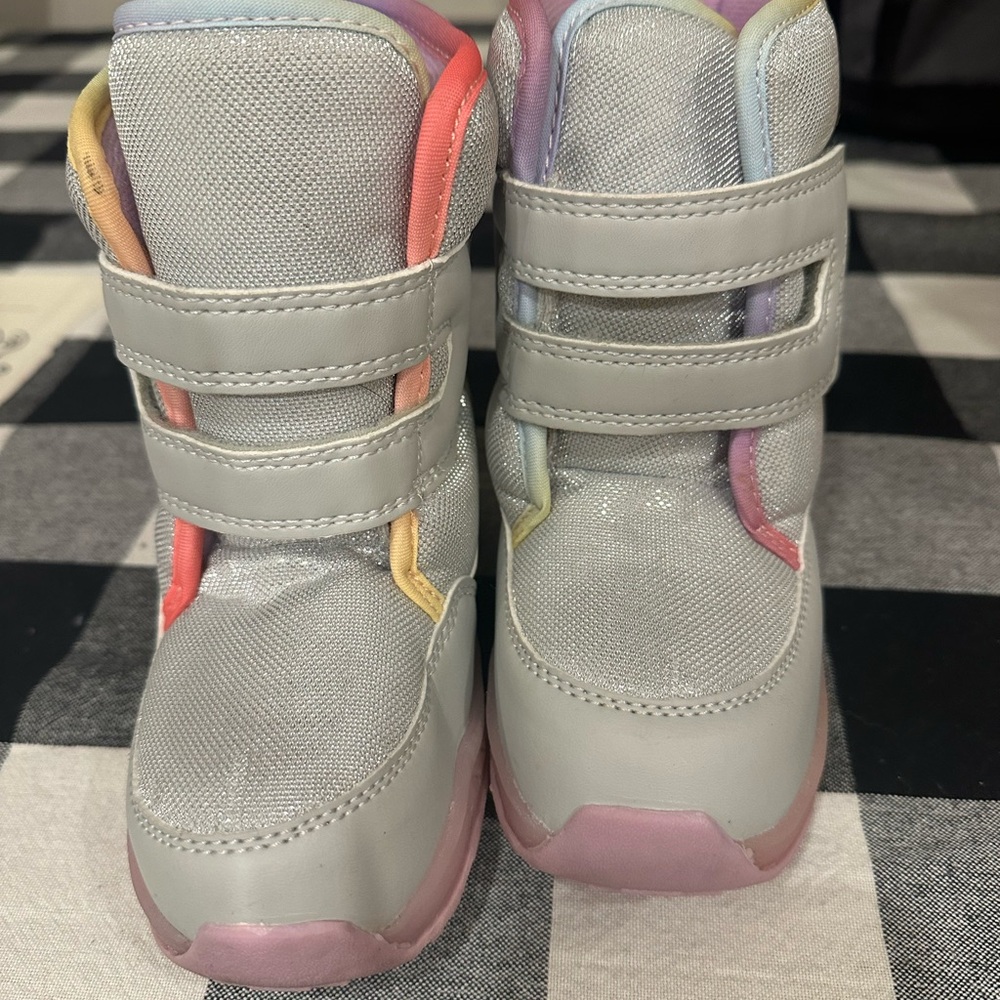 Carter's Gray Boots with Pink and Rainbow Accents